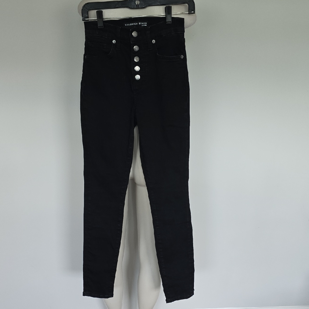 Veronica Beard black Maera skinny high rise button fly jeans-24